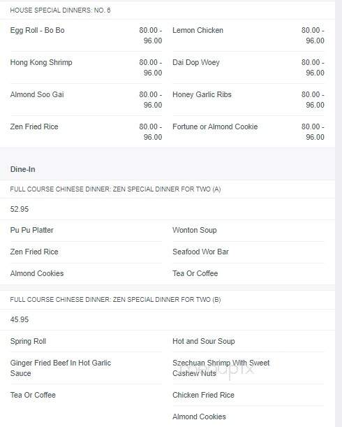 Zen Chinese Cuisine - Halifax, NS menu_pic
