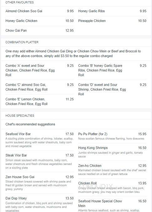 Zen Chinese Cuisine - Halifax, NS menu_pic