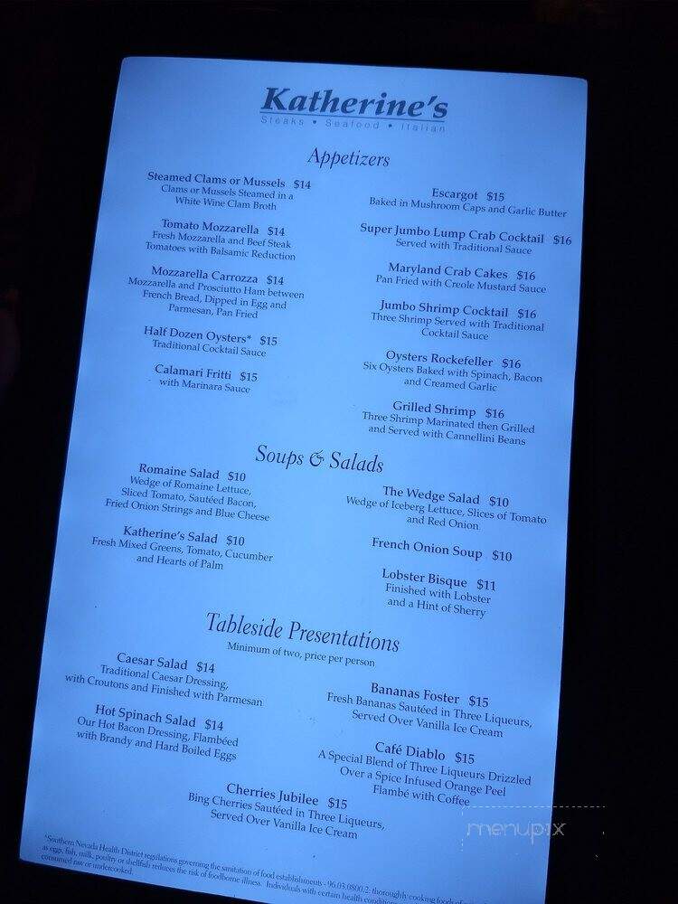 Katherine's Steakhouse - Mesquite, NV menu_pic