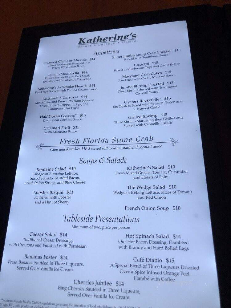 Katherine's Steakhouse - Mesquite, NV menu_pic