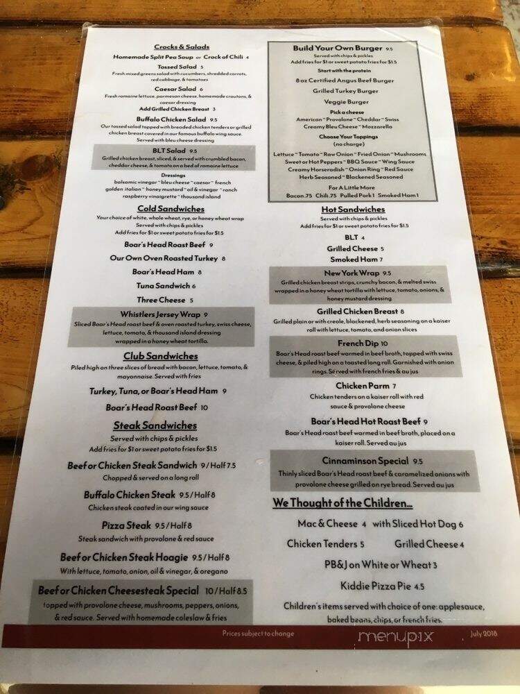Whistlers Inn - Cinnaminson, NJ menu_pic