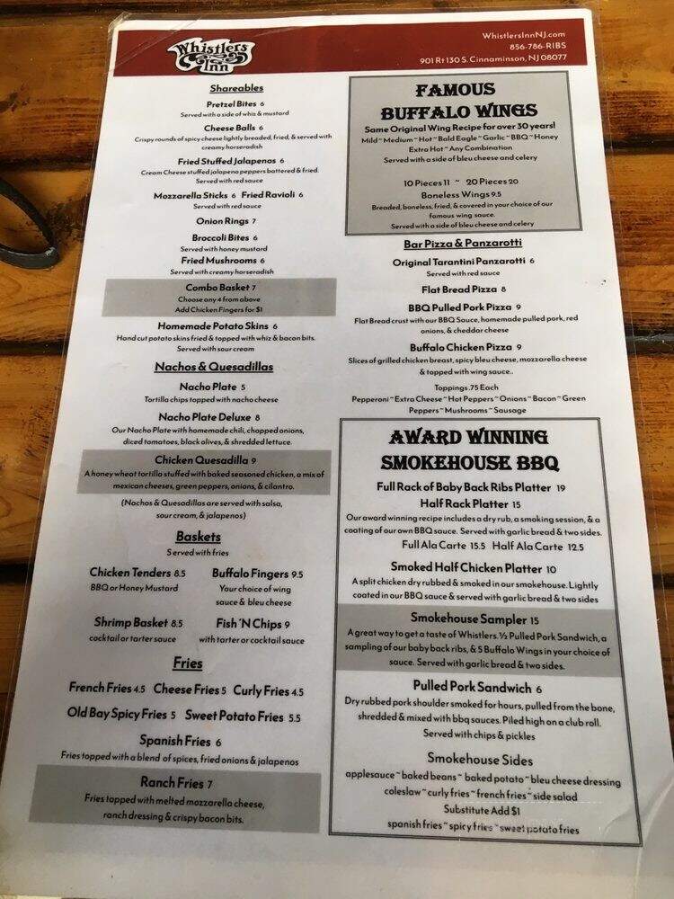Whistlers Inn - Cinnaminson, NJ menu_pic