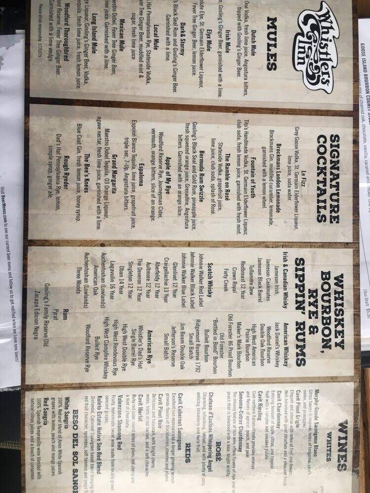 Whistlers Inn - Cinnaminson, NJ menu_pic