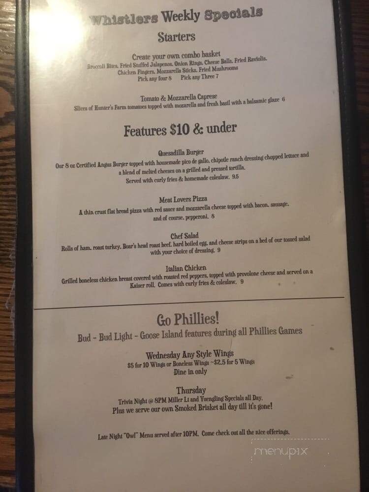 Whistlers Inn - Cinnaminson, NJ menu_pic