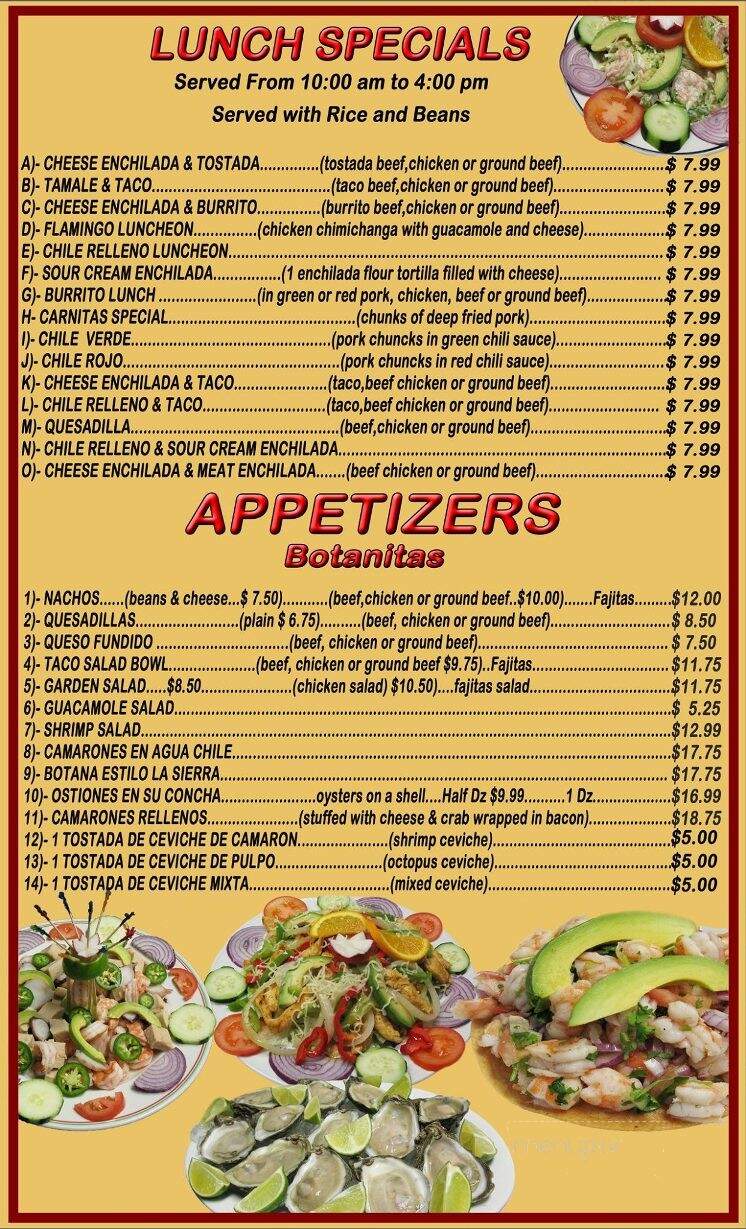 La Sierra Mexican Restaurant - Alto, NM menu_pic