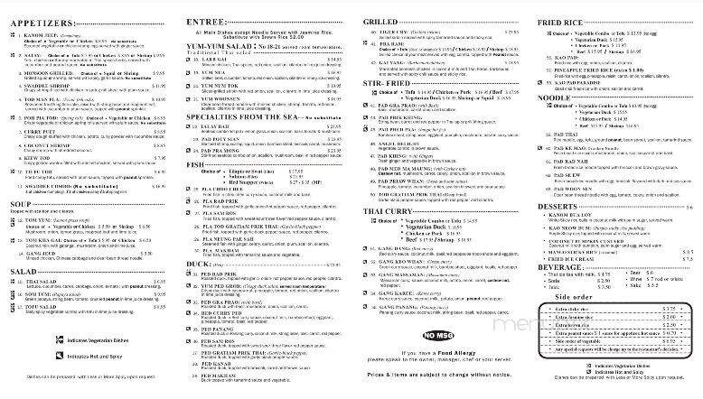 Swaddee House Of Thai Food - Kingston, NY menu_pic