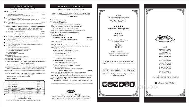 Swaddee House Of Thai Food - Kingston, NY menu_pic