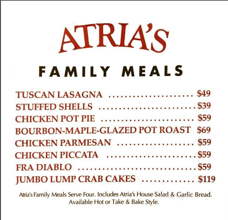 Atria's Restaurant & Tavern - Murrysville, PA menu_pic
