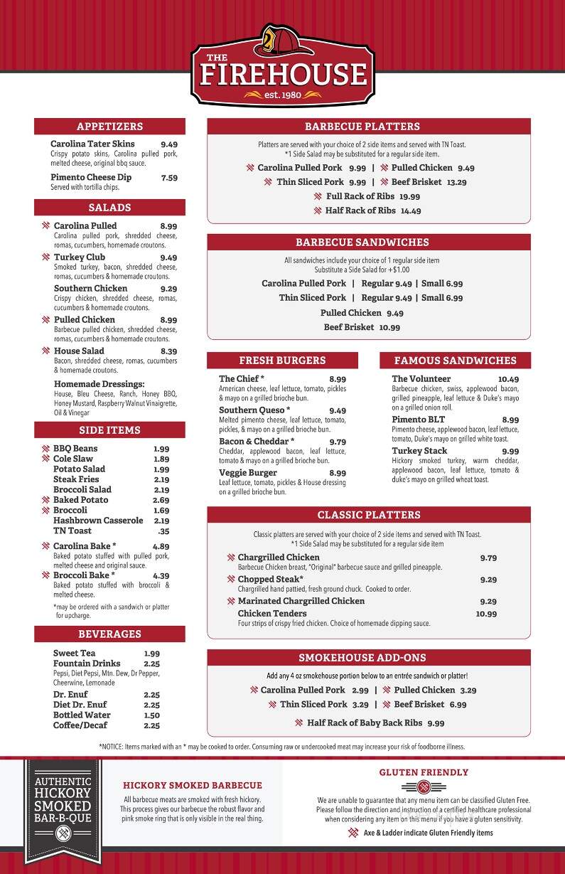 Firehouse Restaurant - Johnson City, TN menu_pic