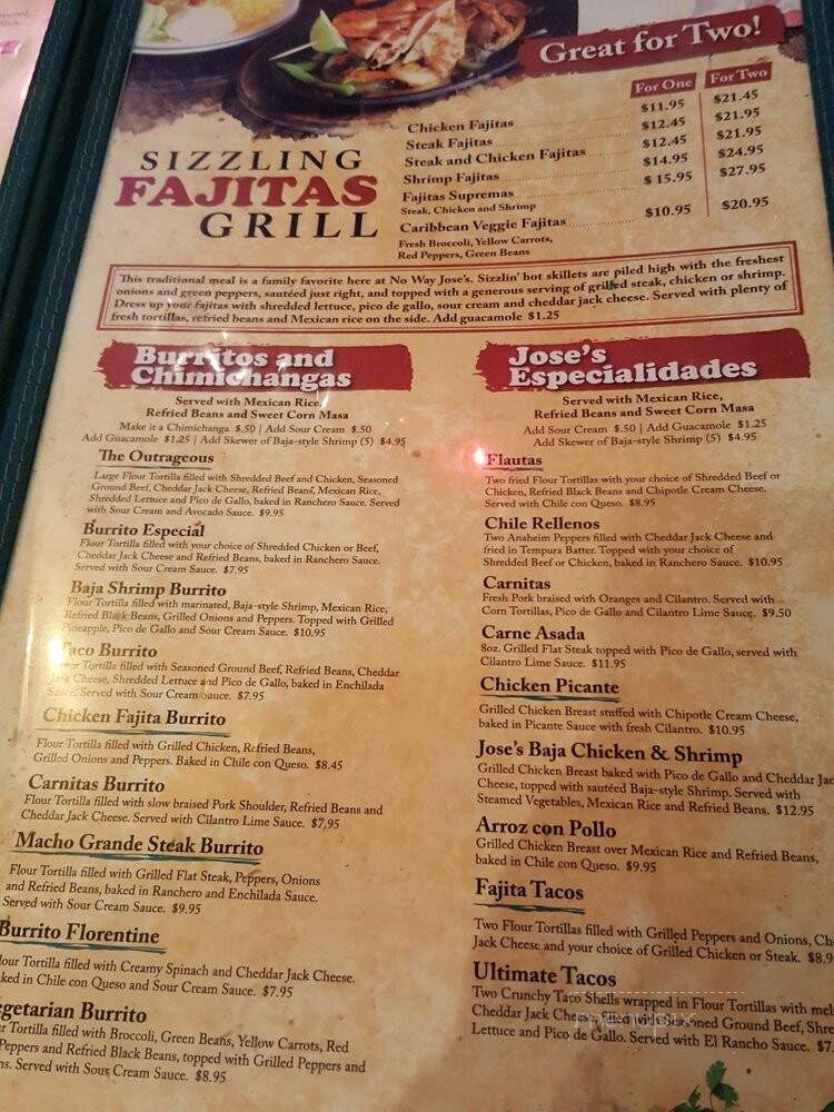 No Way Jose's Cantina - Gatlinburg, TN menu_pic