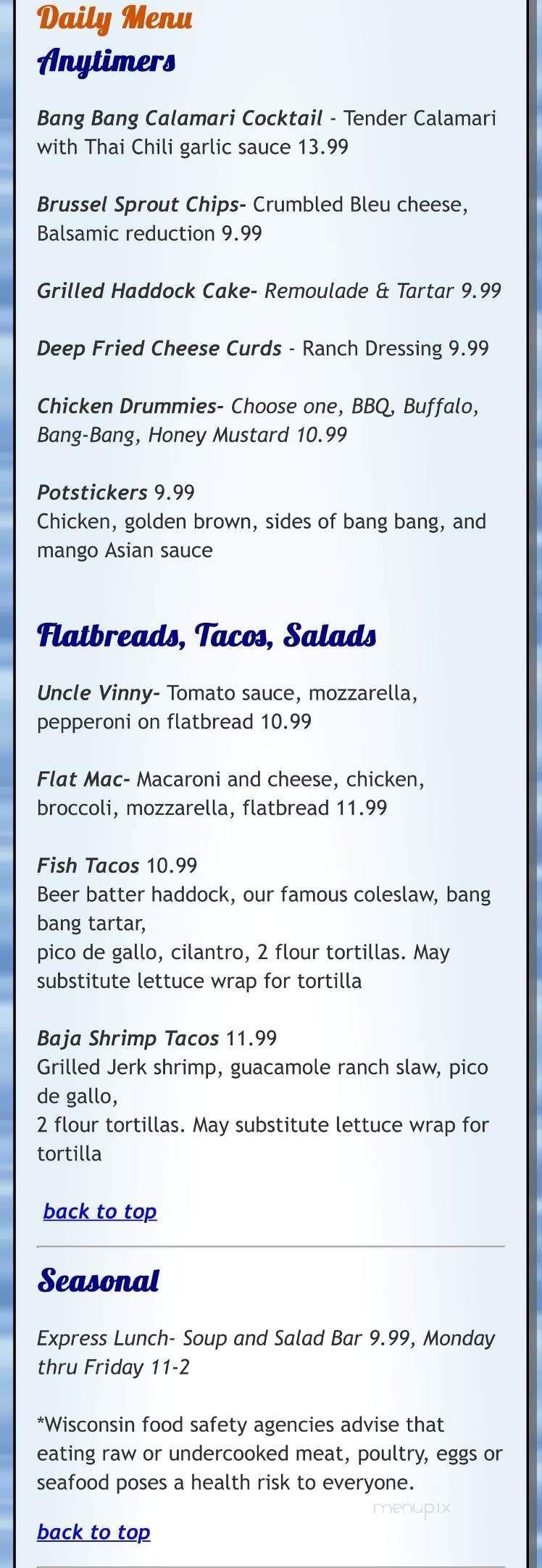Fitz's On The Lake - Lodi, WI menu_pic