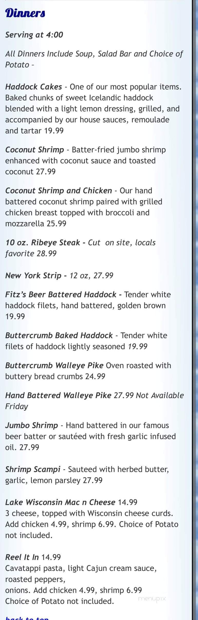 Fitz's On The Lake - Lodi, WI menu_pic