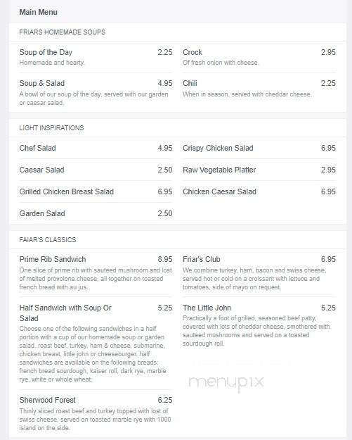 Friar Tuck's - Fond Du Lac, WI menu_pic