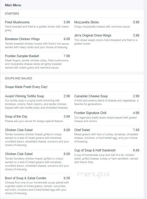 Jim's Restaurant - Niagara, WI menu_pic