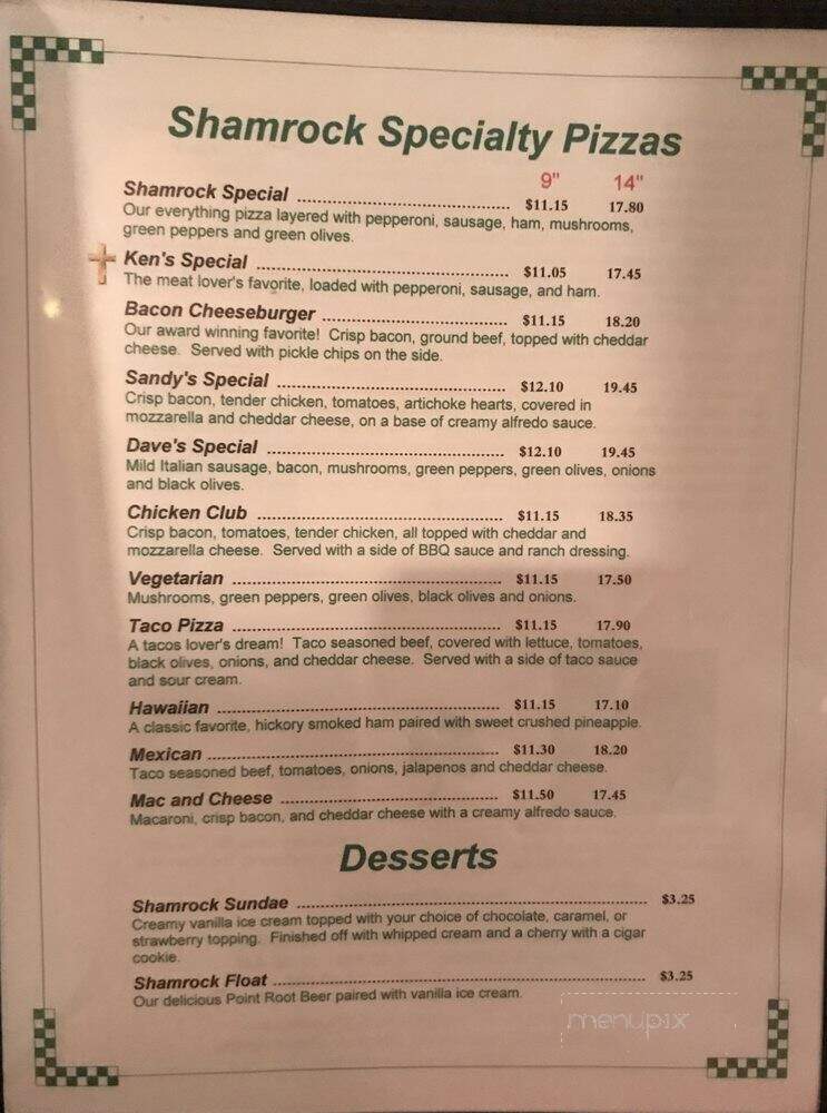 Shamrock Pizza - Superior, WI menu_pic