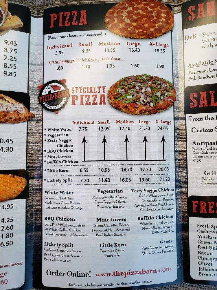 Menu of Pizza Barn in Kernville, CA 93238