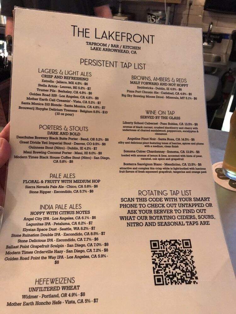 The Lakefront Taproom Bar and Kitchen - Lake Arrowhead, CA menu_pic