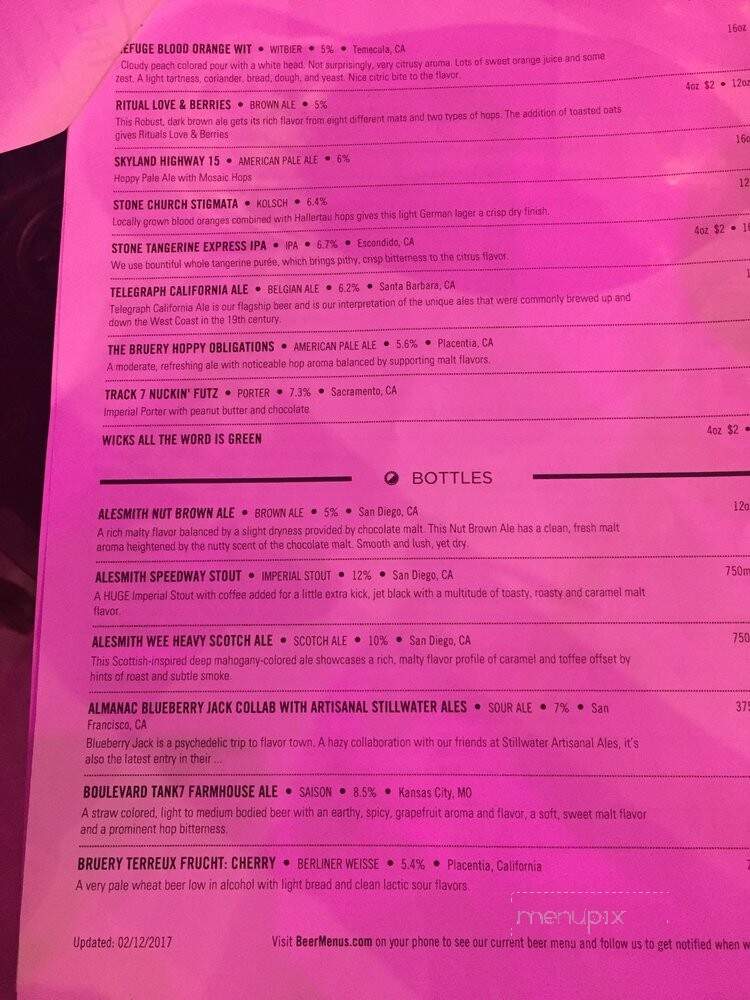 The Brickwood - Riverside, CA menu_pic