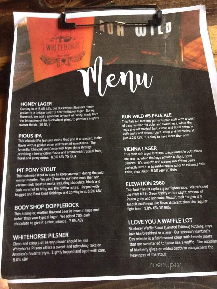 Whitehorse Brewing - Washington, PA menu_pic