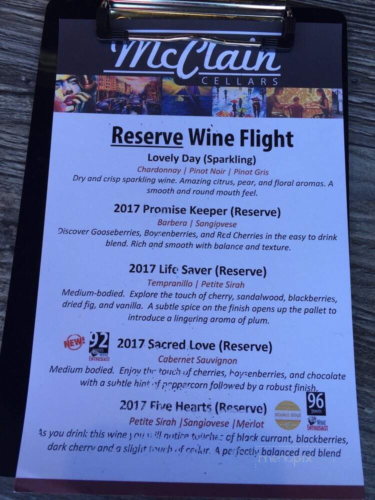 McClain Cellars - Laguna Beach, CA menu_pic