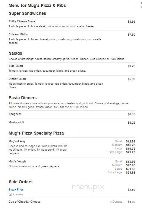 Mug's Pizza & Ribs - Crystal Lake, IL menu_pic