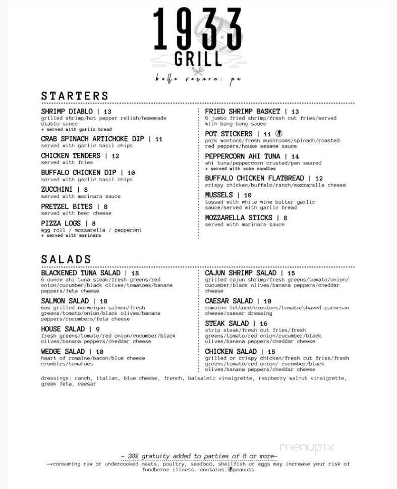 1933 Grill - Belle Vernon, PA menu_pic