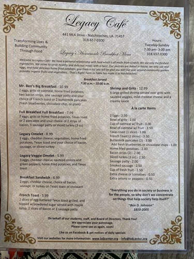 Legacy Cafe - Natchitoches, LA menu_pic
