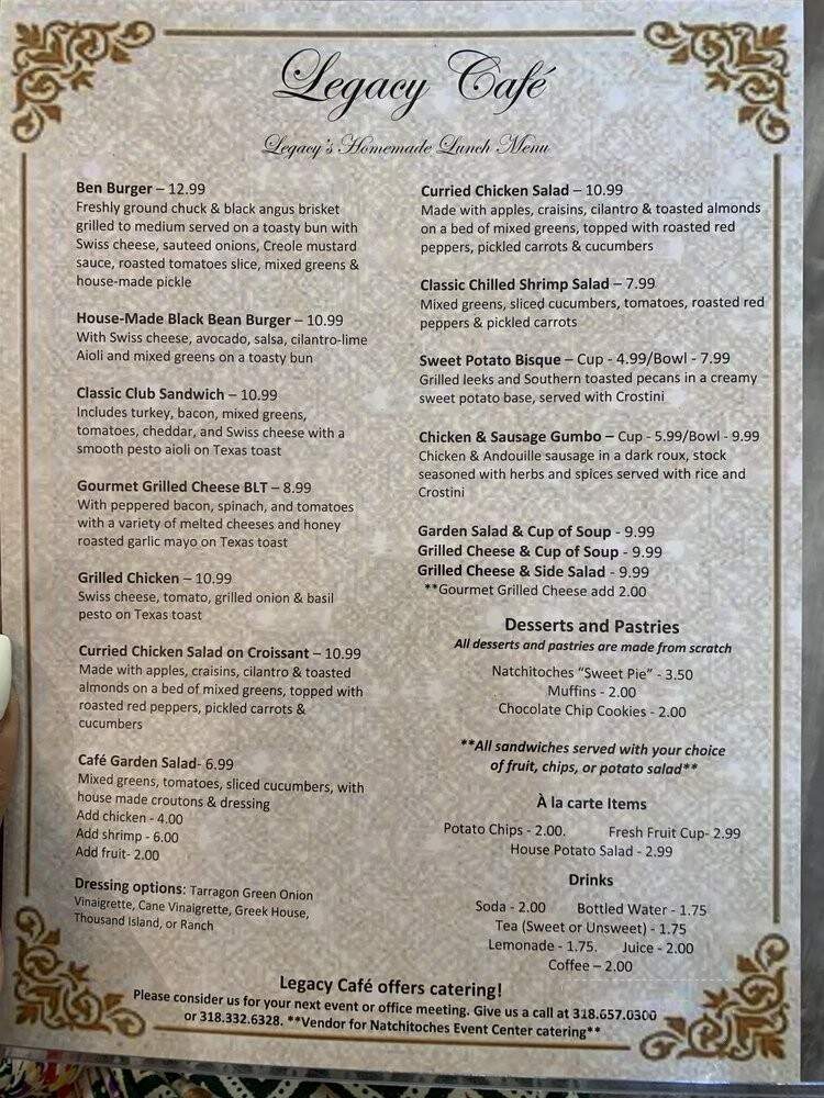 Legacy Cafe - Natchitoches, LA menu_pic