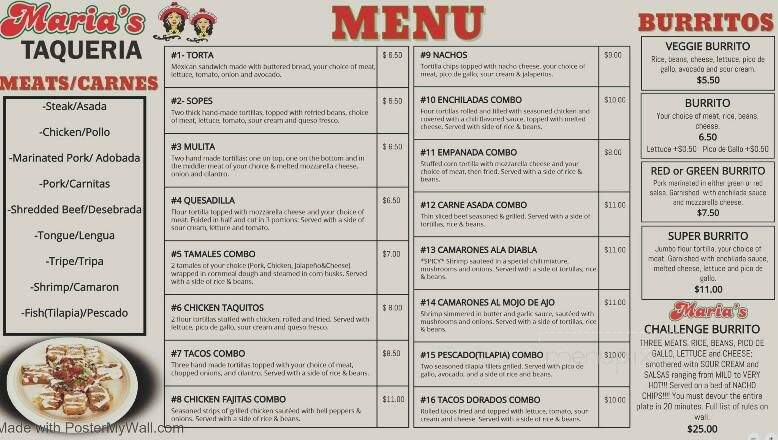 Maria's Taqueria 2 - Tillamook, OR menu_pic