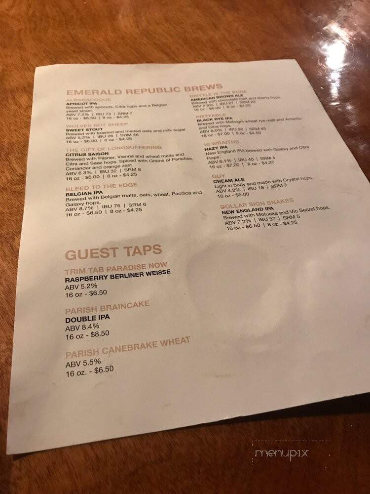 Emerald Republic Brewing - Pensacola, FL menu_pic
