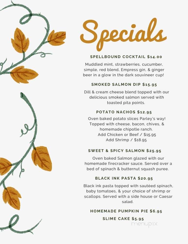 Parleys Sip and Steam - Washington, NC menu_pic