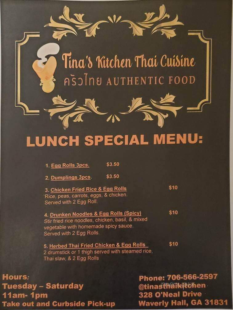 Tina's Kitchen Thai Cuisine - Waverly Hall, GA menu_pic