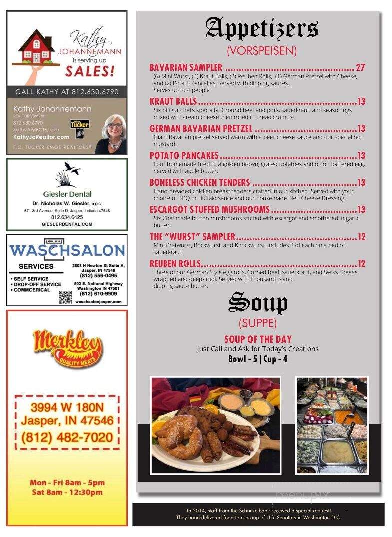 Schnitzelbank Restaurant - Jasper, IN menu_pic