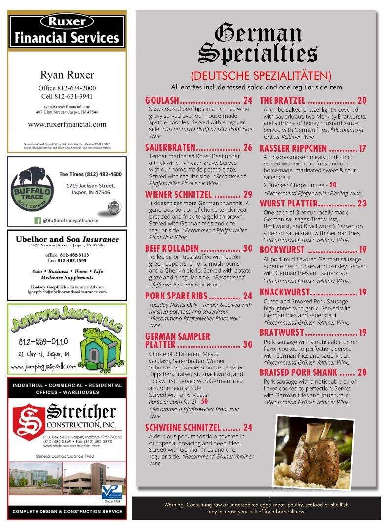 Schnitzelbank Restaurant - Jasper, IN menu_pic