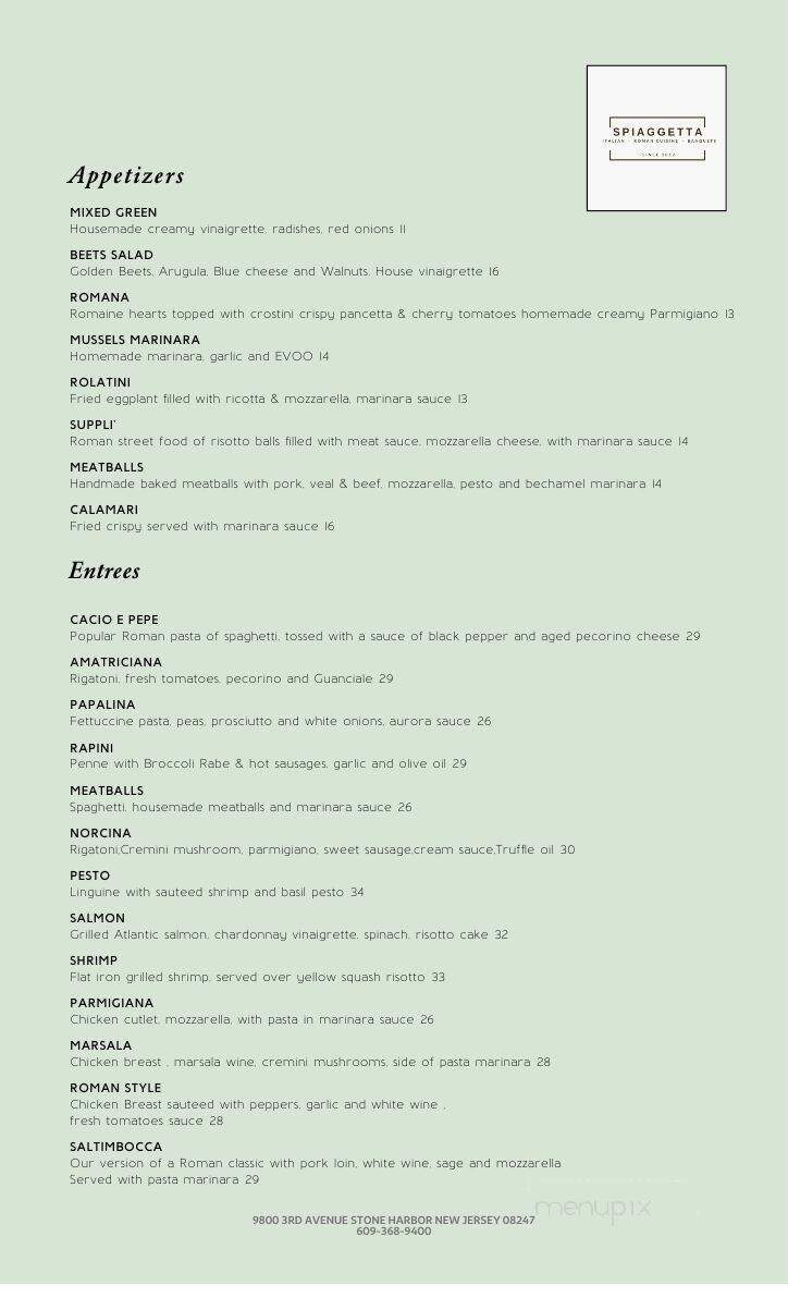Spiaggetta - Stone Harbor, NJ menu_pic