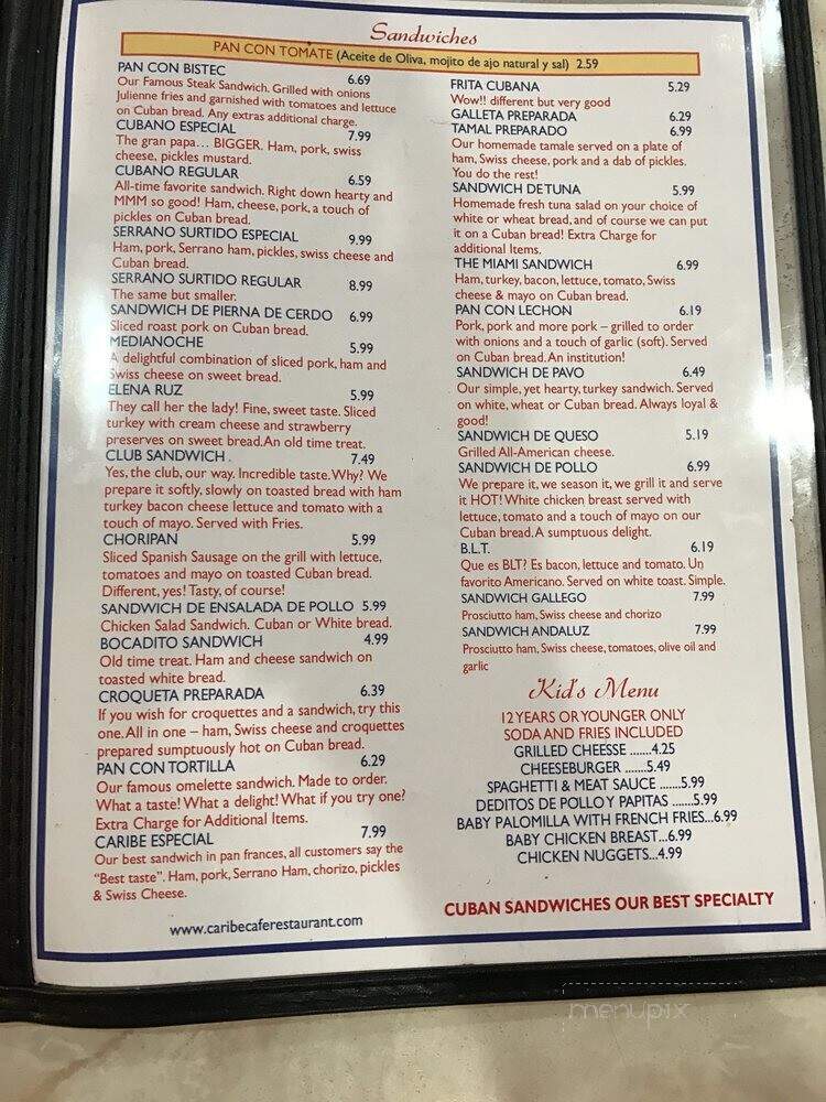 Caribe Restaurant - Miami, FL menu_pic