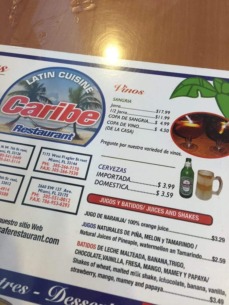 Caribe Restaurant - Miami, FL menu_pic