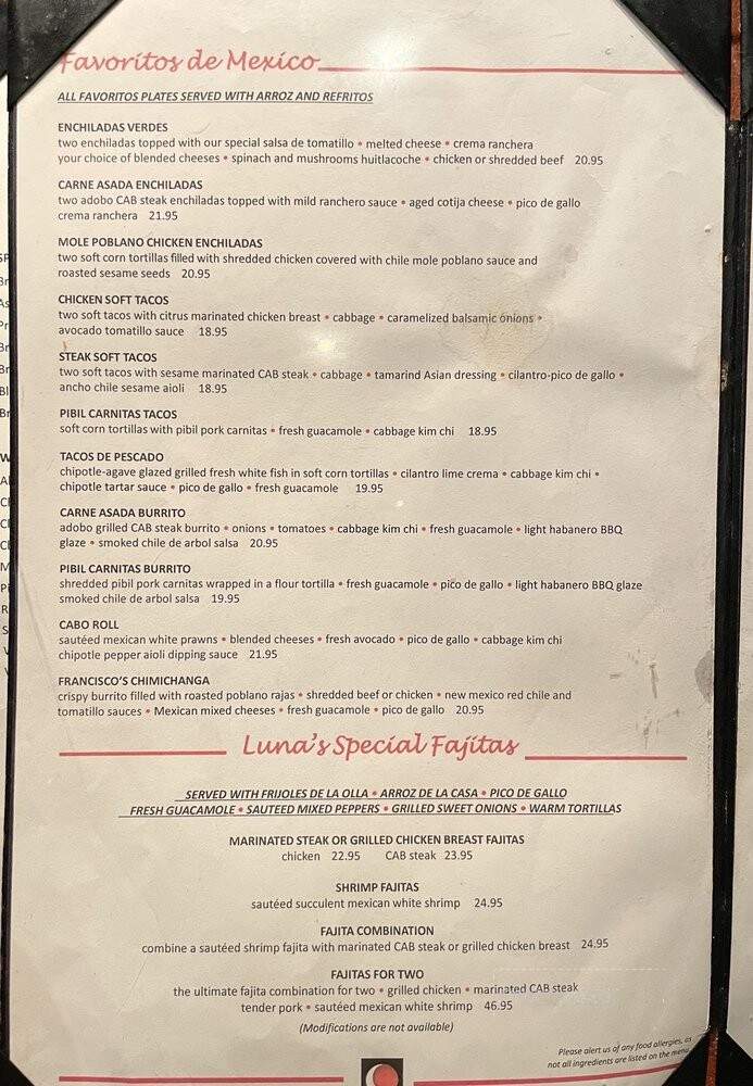 Luna Modern Mexican Kitchen - Corona, CA menu_pic