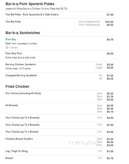 Online Menu of Bill Miller BarBQ, Seguin, TX