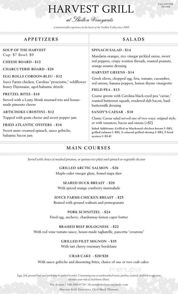 Shelton Vineyards - Dobson, NC menu_pic