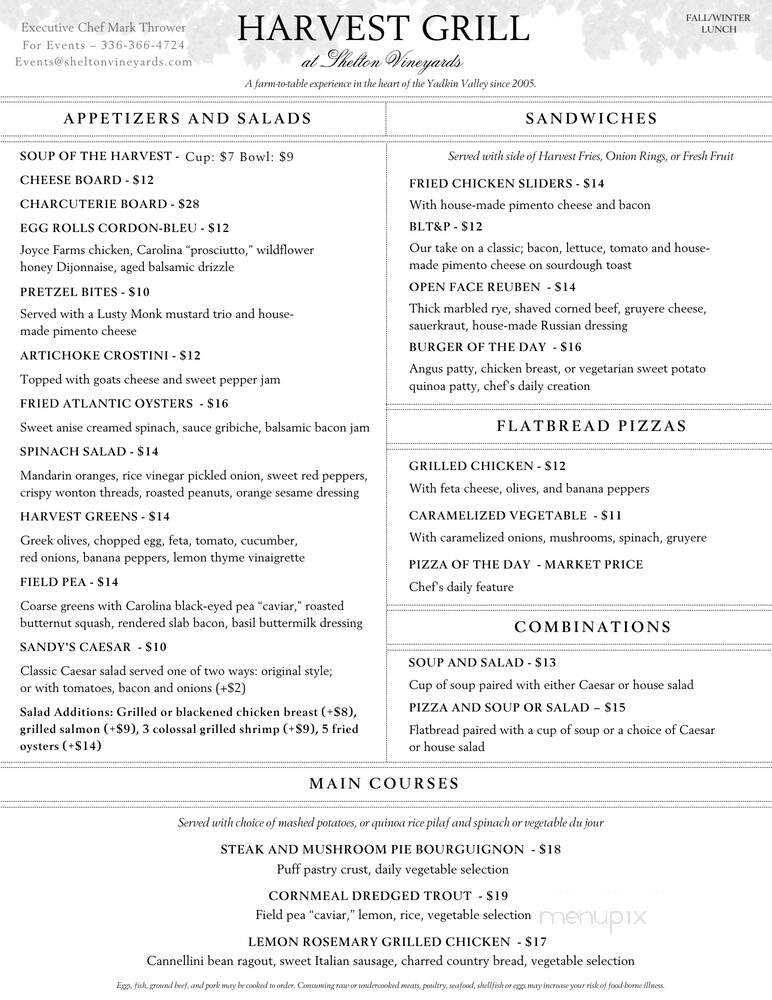 Shelton Vineyards - Dobson, NC menu_pic