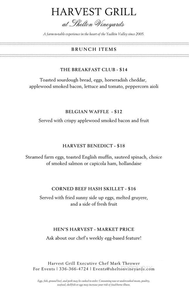 Shelton Vineyards - Dobson, NC menu_pic