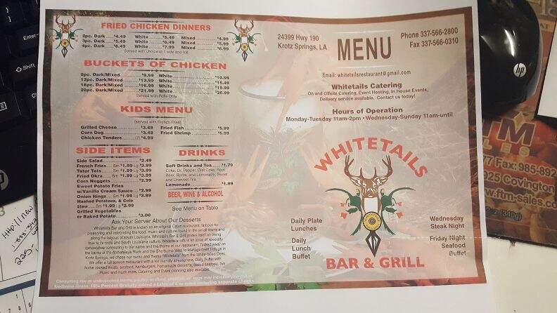 Whitetail's Bar & Grill - Krotz Springs, LA menu_pic