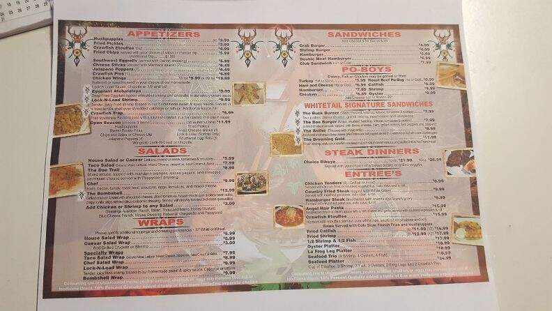 Whitetail's Bar & Grill - Krotz Springs, LA menu_pic