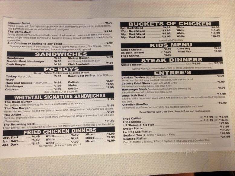 Whitetail's Bar & Grill - Krotz Springs, LA menu_pic