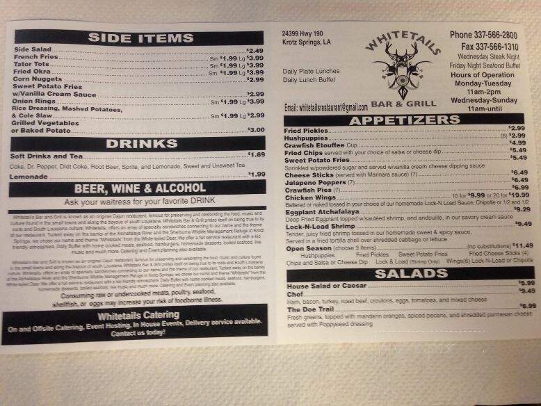 Whitetail's Bar & Grill - Krotz Springs, LA menu_pic