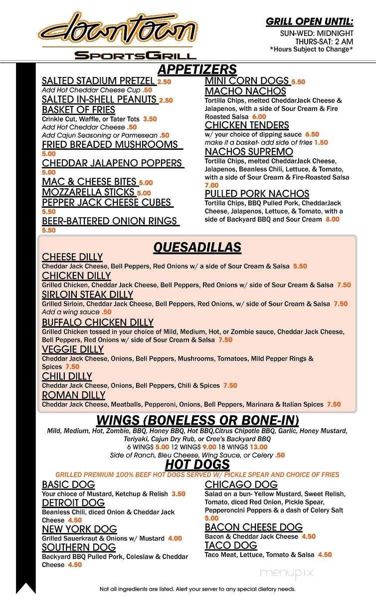 Uptown-Downtown - Bowling Green, OH menu_pic