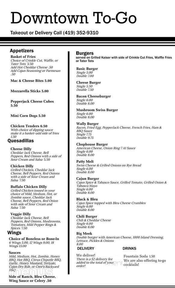 Uptown-Downtown - Bowling Green, OH menu_pic