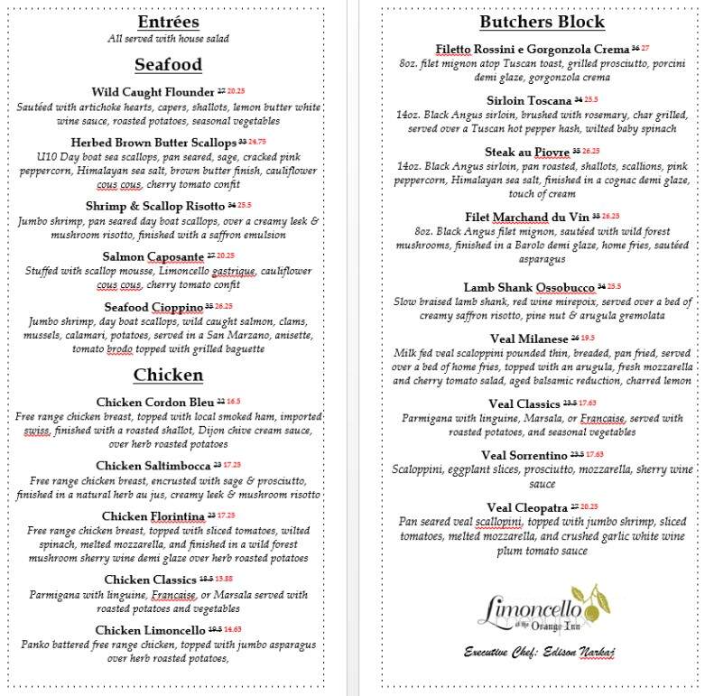 Limoncello - Goshen, NY menu_pic