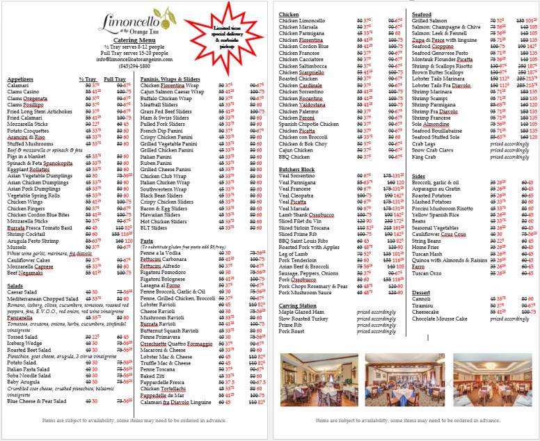 Limoncello - Goshen, NY menu_pic